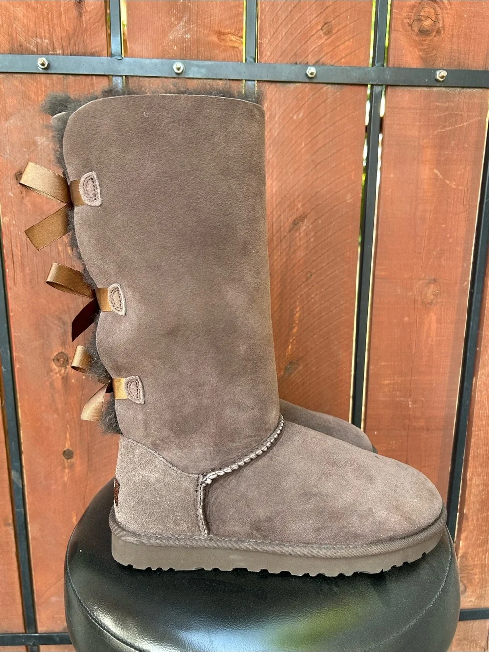 UGG Bailey Bow Chocolate Brown Tall Boots size 6 NEW